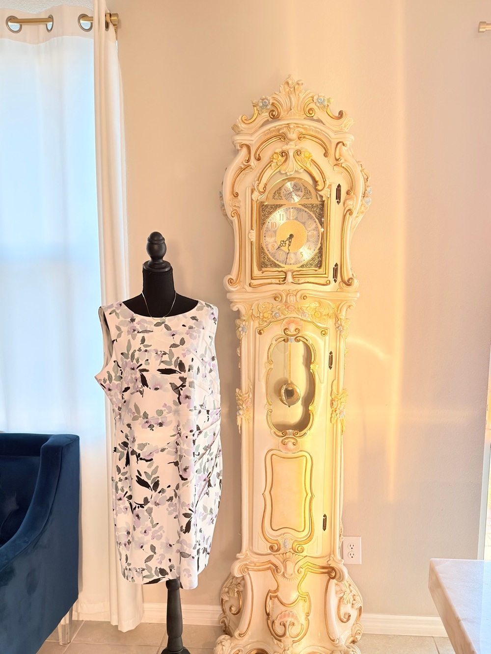 Marc New York White Floral Wall Clock with Gold Accents
